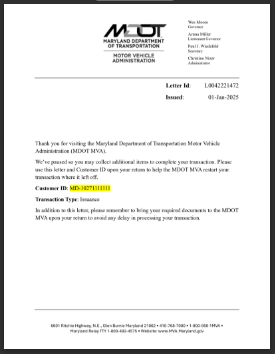 Example of an MVA Customer ID Document