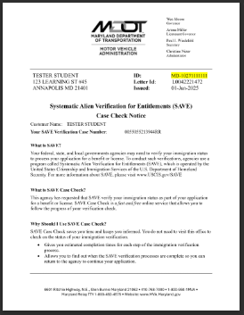 Example of a SAVE Verification Case Check Notice